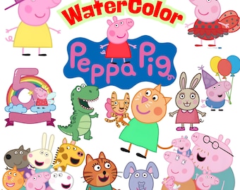 Peppa Pig PNG SVG Bundle, 100+ Cartoon Characters, Kids Birthday Shirt Design, Party Clipart, Cricut Cut Files Digital Download