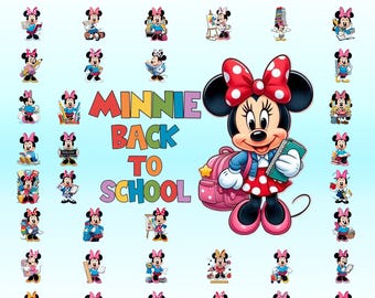 Minnie Mouse School Days Watercolor PNG SVG Bundle, Back To School Characters Clipart, Teacher Resources, Classroom Graphics Set