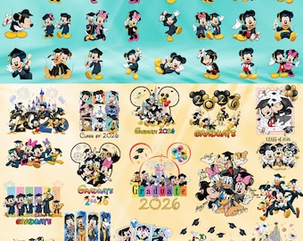 Hand Drawn Cartoon Mickey And Friends Graduation 2026 Bundle Png, Cartoon Graduate Png, Cartoon Senior 2026 Png, Cartoon Character Grad Png