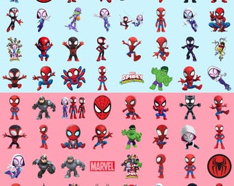 Superhero PNG Bundle Kids Cartoon Hero Clipart Action Pose Characters Birthday Party Sublimation Design Download
