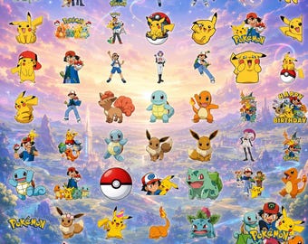 Pokemon Clipart Bundle PNG, Pikachu Mew Meowth Team Rocket Character PNG, Cute Anime Download