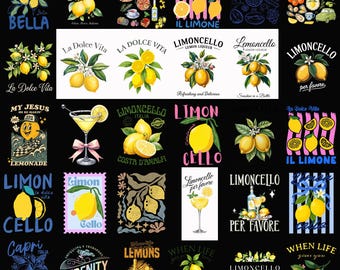 Limoncello PNG Bundle Italian Lemon Designs La Dolce Vita Citrus Summer Amalfi Coast Drink Shirt Sublimation PNG Download