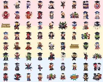 Superhero Graduation Clipart PNG Bundle 90 Cartoon Characters Student Teacher Class of 2026 Sublimation Shirt Design Instant Download