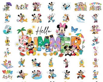 Disney Summer Vacation Clipart PNG Bundle, Mickey Minnie Friends Summer PNG, Beach Vacation Party, Disney Family Trip PNG