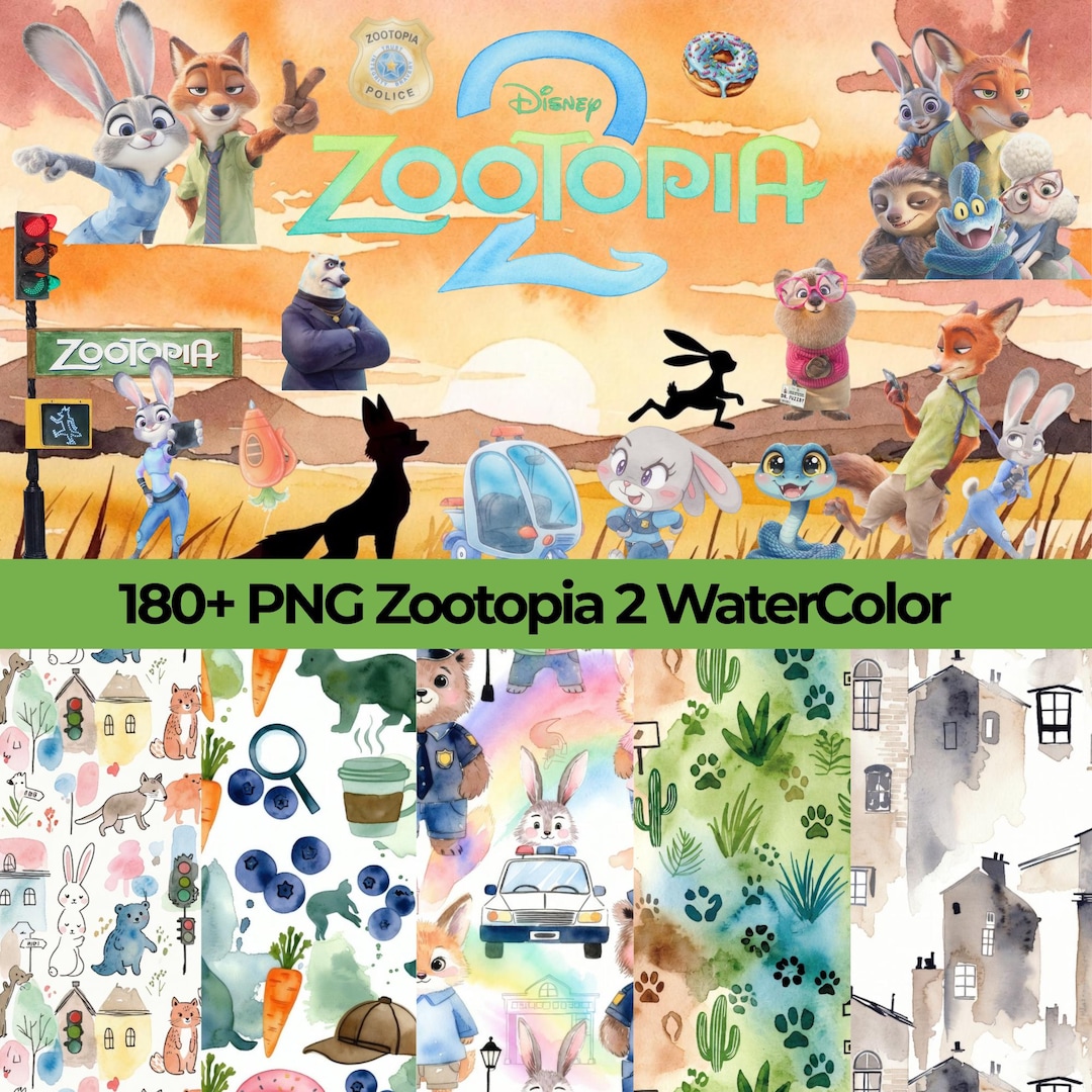 180+ PNG Zootopia 2 Watercolor Clipart Bundle, Zootopia 2 PNG Cartoon ...