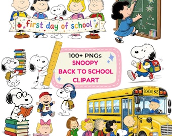 Snoopy Back To School PNG Bundle, Cute Peanuts School Clipart, Cartoon Character Digital Download