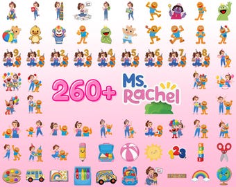 Más de 260 imágenes prediseñadas PNG de la fiesta de cumpleaños de Miss Rachel, adornos para pasteles, decoración DIY, decoración para fiestas, imprimibles para fiestas infantiles, pegatinas de Miss Rachel, decoración para niñas
