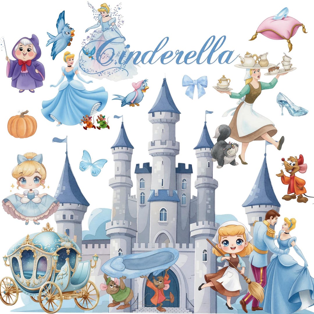 110+ Cinderella Watercolor Clipart, Cute Princess PNG Bundle, Fairy ...