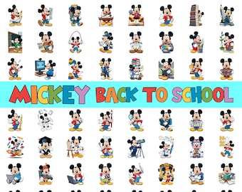 Mickey Mouse Back To School PNG Bundle, Watercolor School Characters Clipart, Teacher Classroom Decor, Student PNG Download