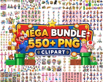 550+ Super Mario PNG Bundle, Mario and Friends Clipart, Luigi Peach Yoshi PNG, Mario Kart Clipart, Sublimation, Cricut Download
