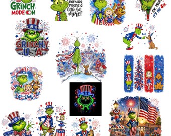 Grinc 4th Of July Png, Patriotic Green and Friends Png, Independence Day Sublimation File, Christmas in July Digital Download