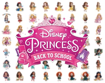 Cute Disney Princess Back to School Clipart PNG, School Supplies Digital Art Bundle, Instant Download