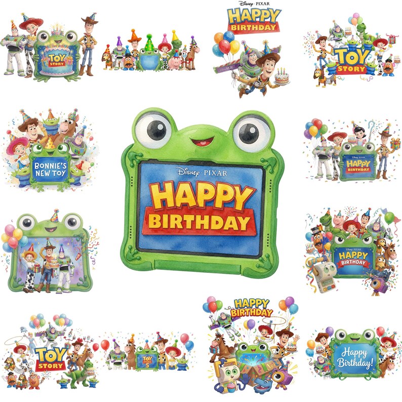 Plus de 110 jouets Toy Story aquarelle PNG, Clipart fête d'anniversaire, Woody Buzz Jessie Bullseye Rex gâteau ballon PNG, téléchargement immédiat usage commercial image 7