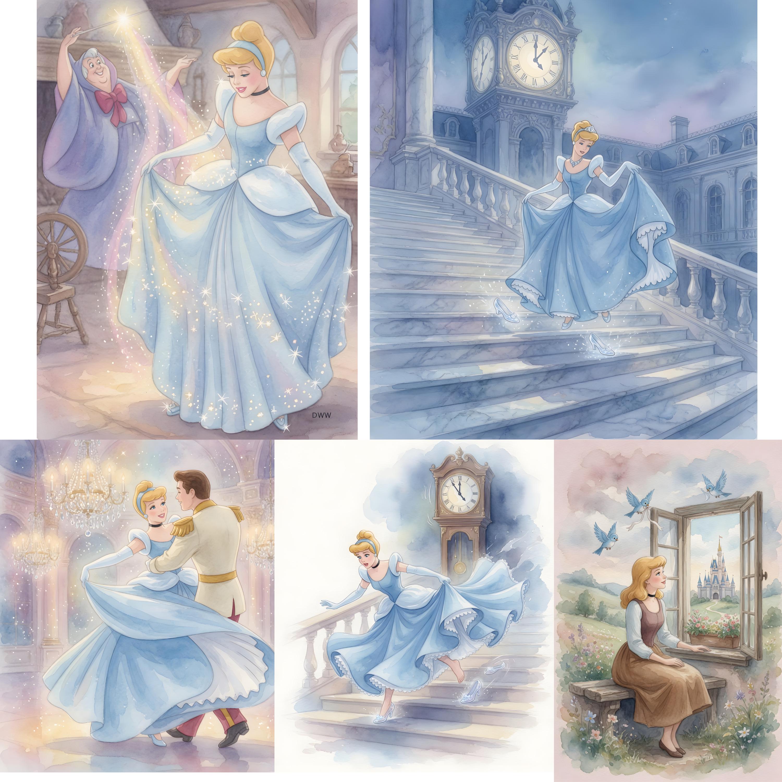 110+ Cinderella Watercolor Clipart, Cute Princess PNG Bundle, Fairy ...