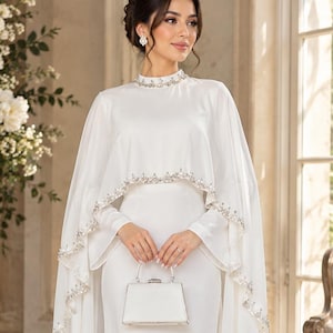 Modest Muslim Kaftan Dress | Beaded Cape Maxi Abaya for Women Floor Length Party Dresses