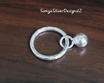 Minimalist Silver Ball Ring | Handmade 925 Sterling Silver Charm Ring | Modern Dangle Ring | Gift for Her