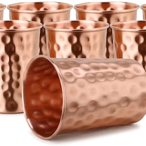 100 % rent kopparglas, hamrat kopparglas, 250 ml 8 oz tuberglas, set med vanligt kopparvattenglas, Ayurvediskt kopparvattenset, present till henne