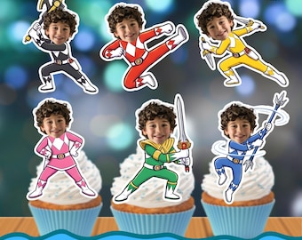 Adornos personalizados para cupcakes de los Power Rangers: Cara personalizada (descarga digital)