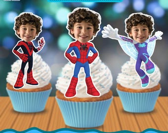 Spidey Personalized Face Cupcake & Cake Toppers | Personalized Kids Birthday (Digital Download)