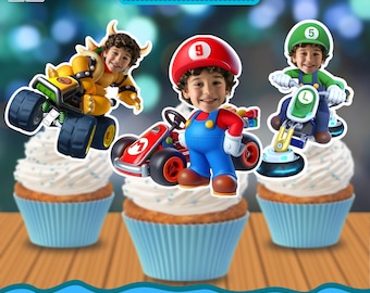 Adornos para cupcakes y tartas de Super Mario, Luigi y Bowser / Cumpleaños infantiles personalizados (Descarga digital)