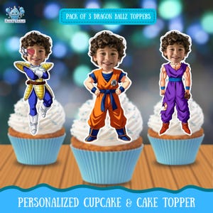 Dragon Ballz Personalized Face Cupcake & Cake Toppers | Personalized Kids Anime Birthday Party (Digital Download)