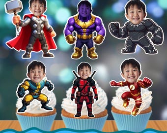 Personalized Superhero Cake Topper: Custom Face Avengers Birthday (PDF)