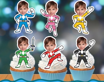 Adorno para tarta personalizado de los Power Rangers: Cara personalizada (descarga digital)