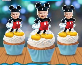 Adornos personalizados para cupcakes con la cara de Mickey Mouse: Fiesta de cumpleaños personalizada (descarga digital)