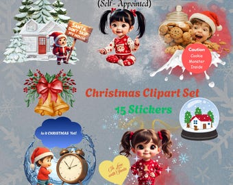 Bundel grappige kerststickers | Feestcitaat png-ontwerpen (digitaal)
