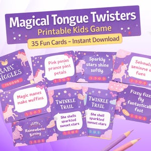 Tongue Twisters Game for Kids Printable | Classroom Activity Game | Kids Party Game | Speech Practice Cards | Fun Reading Game