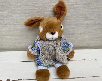 vintage Lapin en peluche peluche Grove International en robe 34 cm