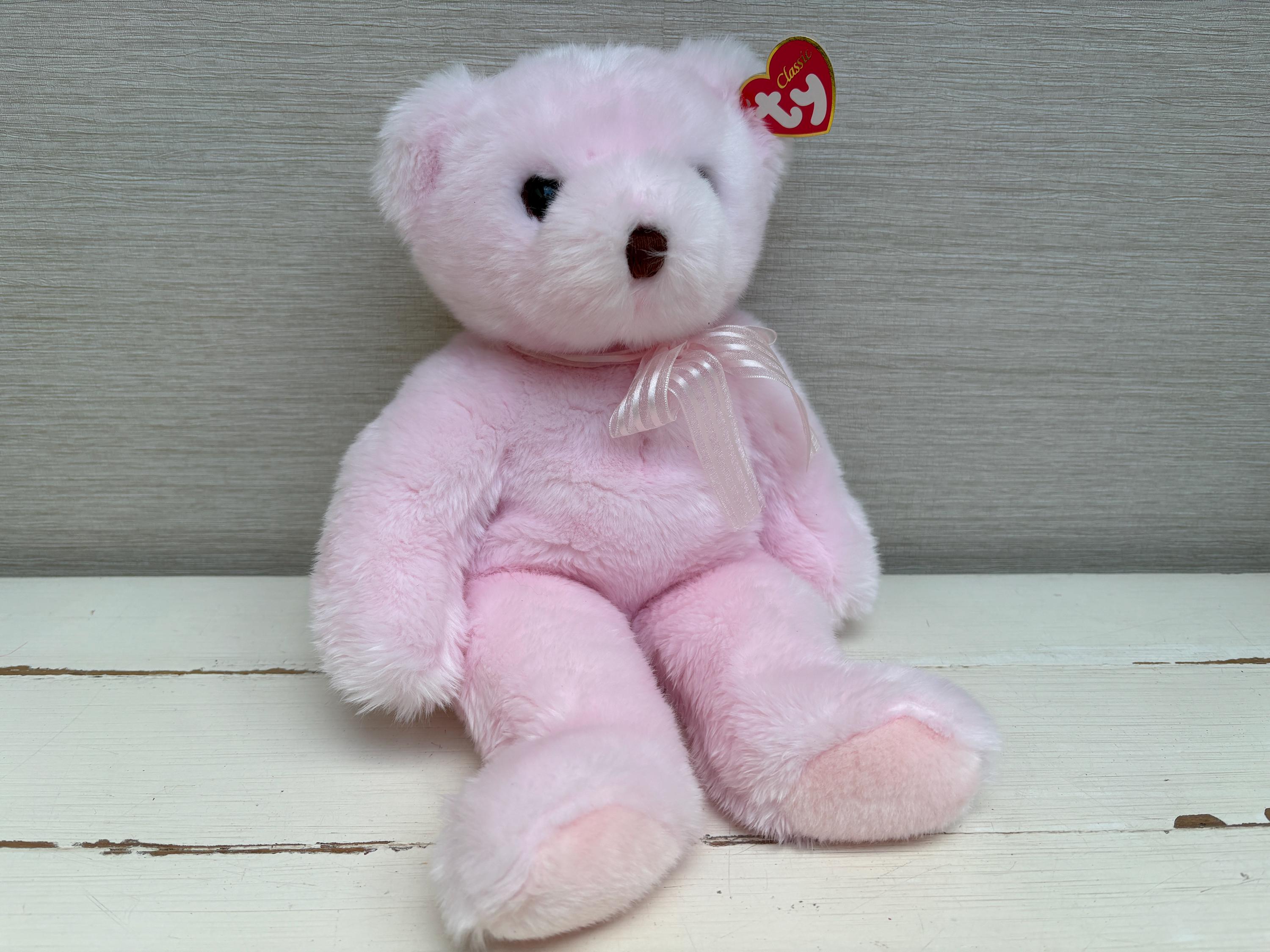 TY Classic ROSETTE Large 13” Pink Teddy Bear With Ribbon Soft Toy