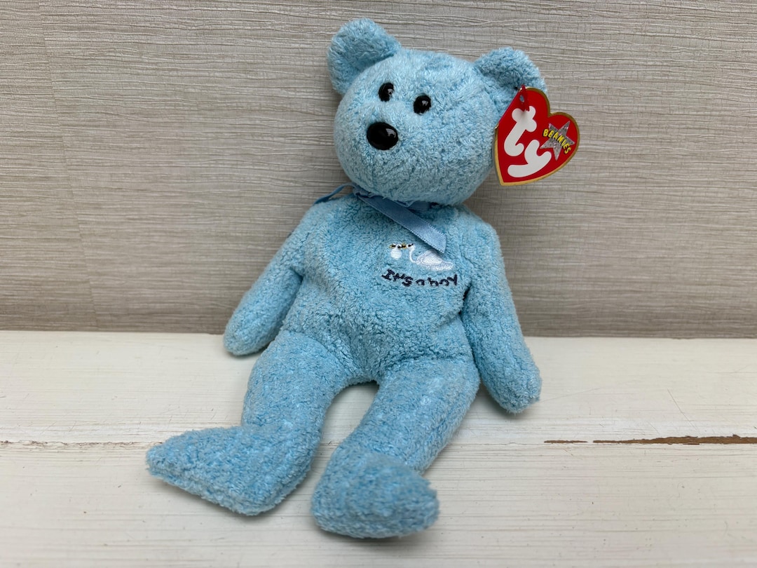 Ty Beanie Babies 'it's A Boy' Blue Teddy Bear Plush Soft Toy March 3 ...