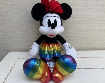 Minnie Mouse Disney Store Rainbow Outfit Soft Toy Plush 16"