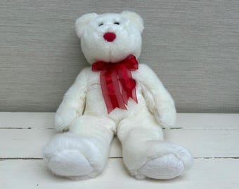 Ty Beanie Buddy Valentino - 赤いハートのついた白いテディベア