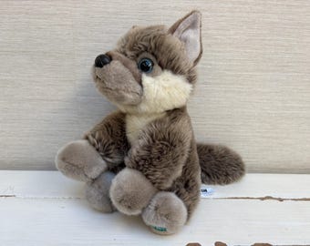 受注生産！在庫なし！重みのあるふわふわの黒灰色オオカミぬいぐるみ/S