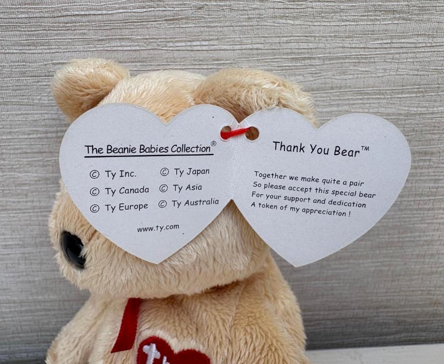 TY Beanie Babies Bear Thankyou Soft Toy Plush Beanie With Tags 8