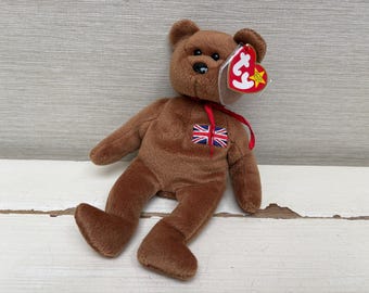 Ty Beanie Baby Britannia teddybeer 8,5" pluche muts met tags Union Flag