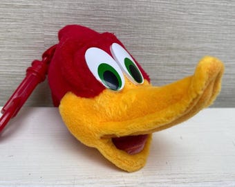 Vintage Rare Woody Woodpecker Head Collectable Soft Toy Plush with Clip