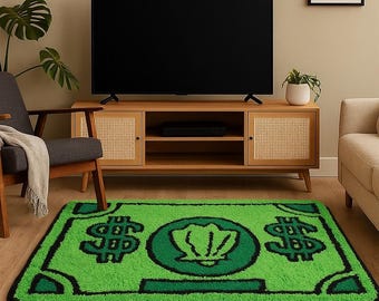 Green Money Rug | Washable Pop Art Floor Mat