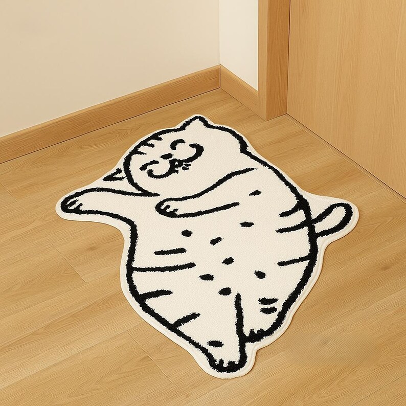 Retro Cat Shaped Bedroom Rug | Soft Anti-slip Floor Mat for Home Decor ...