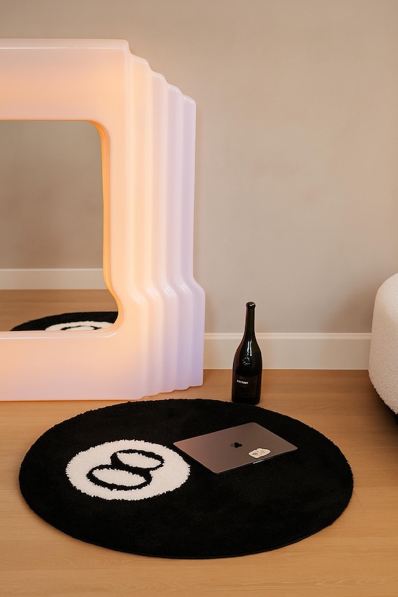 Black Round Rug: Modern Living Room Flocked Area Rug - Etsy Canada