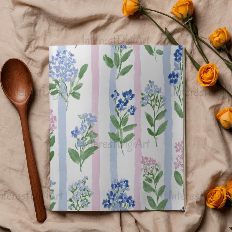 Watercolor Floral Stripe Seamless Pattern Paper | Blue Pink Hydrangea ...
