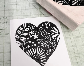 Large Floral Heart Rubber Stamp