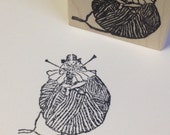 Little Knitting Girl on a Big Ball of Yarn Wood Mounted Rubber Stamp 6465
