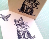 Kitten and Butterfly Wood Mounted Rubber Stamp 1735