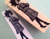 Lady in Leopard Print Coat Mounted Rubber Stamp 4772