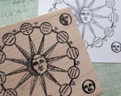 sun moon chart rubber stamp 6649