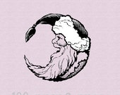 Santa Moon Wood Mounted Rubber Stamp 3411