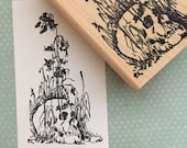 Skull In Weeds Rubber Stamp 6345